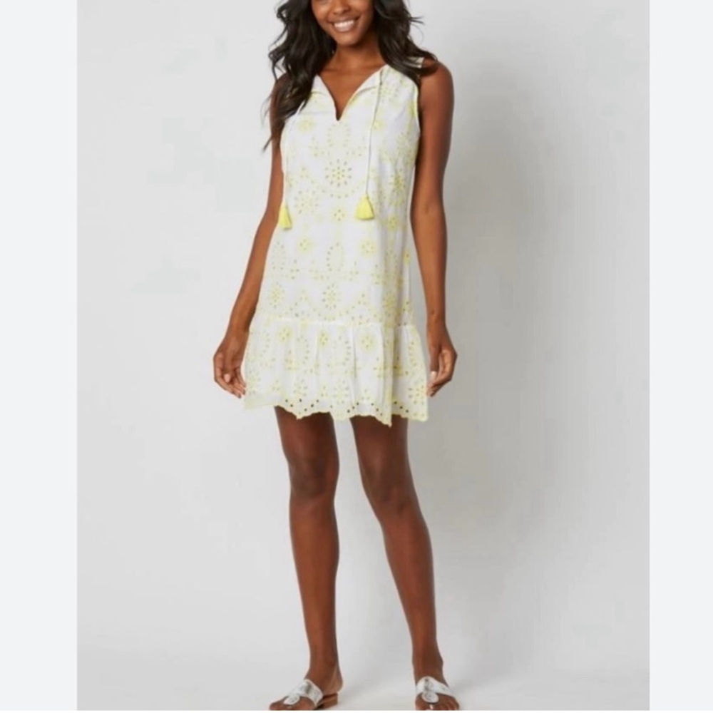 Sail to Sable STS eyelet sleeveless ruffle bottom mini dress cotton, lined, S